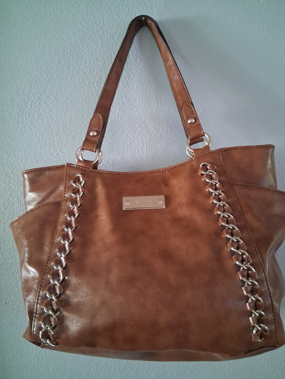 Franco Sarto Leather Silver Braided Hardware Shoulder Bag